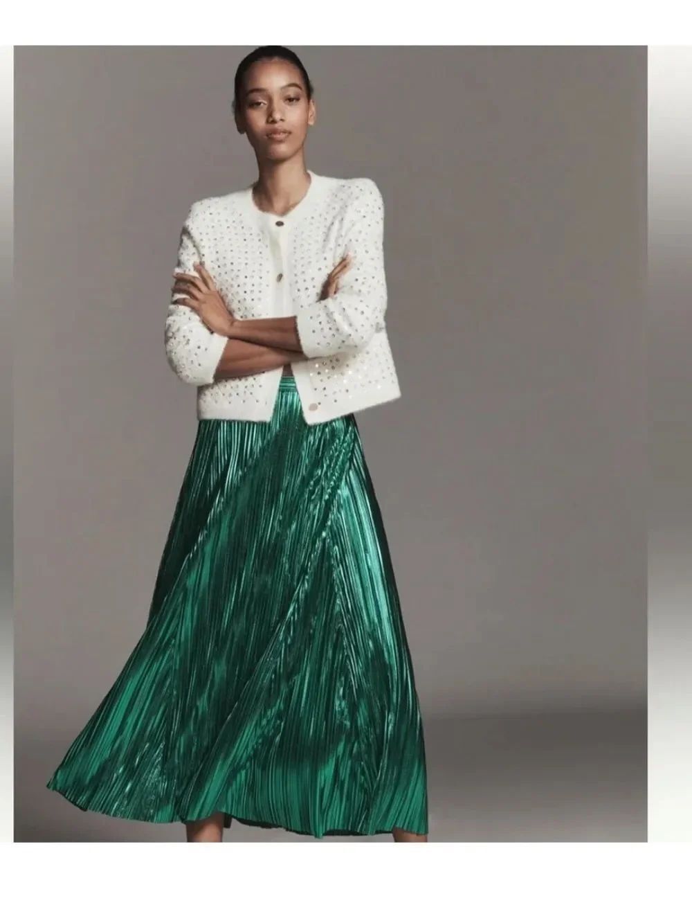 Anthropologie Metallic Pleated Midi Skirt NWT